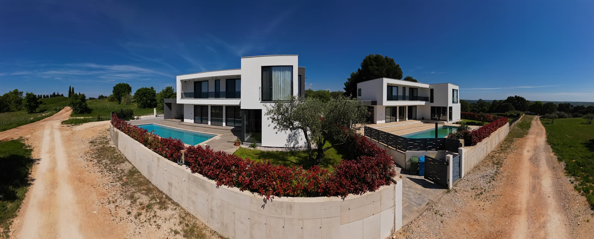 Aerial view of modern luxury beachfront villas